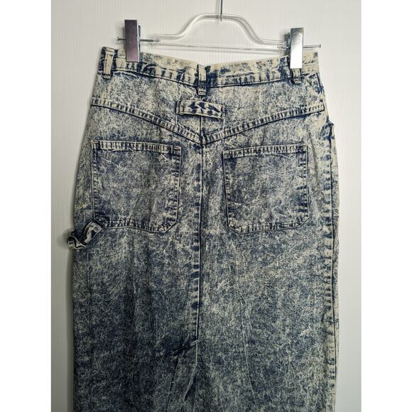 Vintage 80's Acid Wash Jean Midi Skirt American Legend Painter Style - Picture 4 of 11